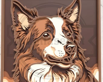 Arquivos de corte a laser 3D Border Collie - SVG de 6 camadas para Glowforge, Cricut