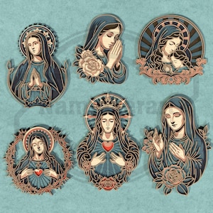 Virgin Mary Laser Cut Bundle , 6 Sacred Catholic SVG Files for Cricut & Glowforge , Blessed Mother Multilayer Wall Art