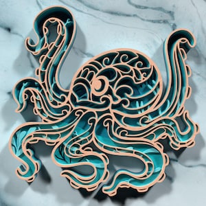 3D Octopus SVG File , Layered Ocean Animal Laser Cut Design for Cricut & Glowforge,  Sea Life Wall Art ,Sea Animal Svg Cut