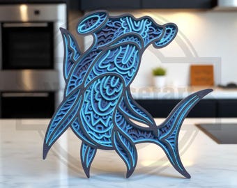 3D Layered Hammerhead Shark SVG -  Laser Cut File for Glowforge