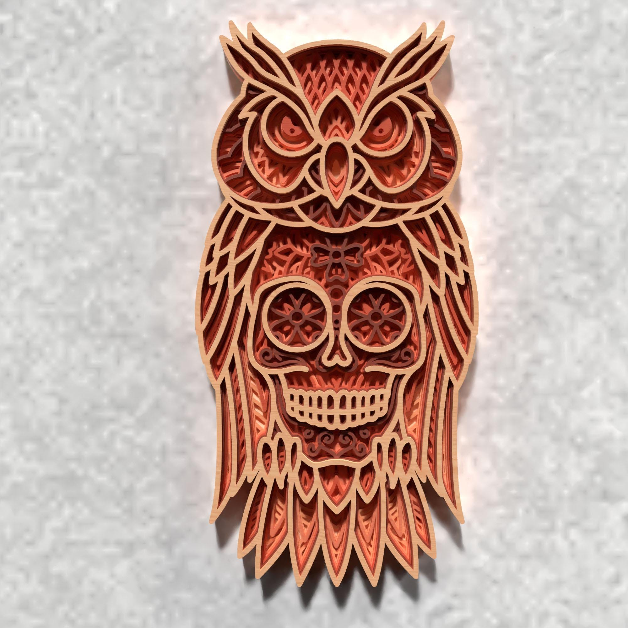 Sugar Skull Owl SVG -  3D Layered Mandala, Laser Cut Design  - Digital Download