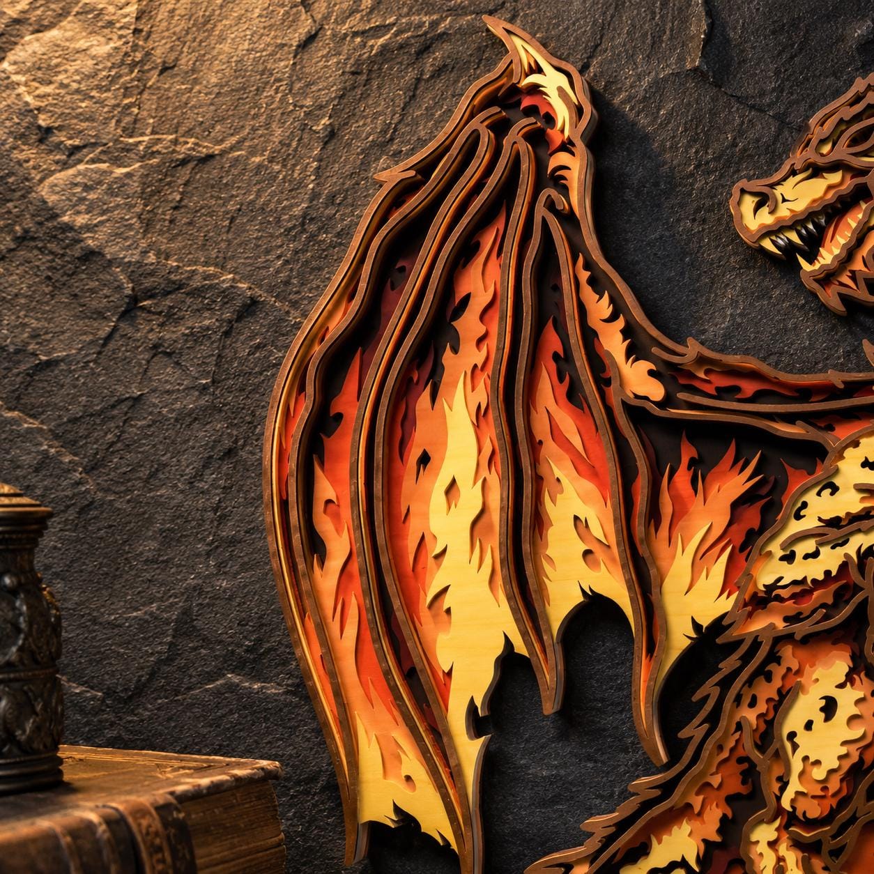 Fire Dragon Layered Wall Art, Fantasy Laser Cut Wood Decor (digital ...