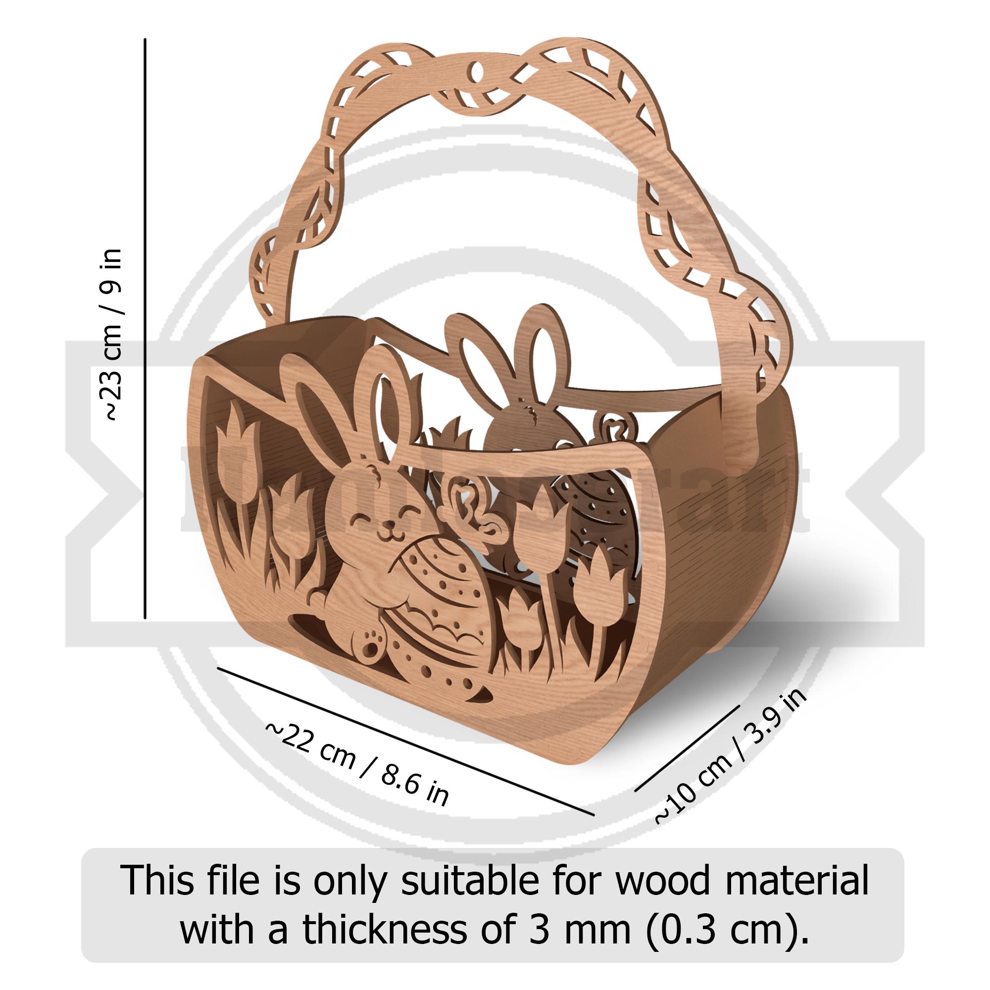 Bunny Easter Basket SVG – Laser Cut File, Wooden Gift Basket (digital ...