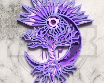 Yin Yang Tree Mandala SVG, Celestial Moon Sun Layered Wall Art (Digital Download)