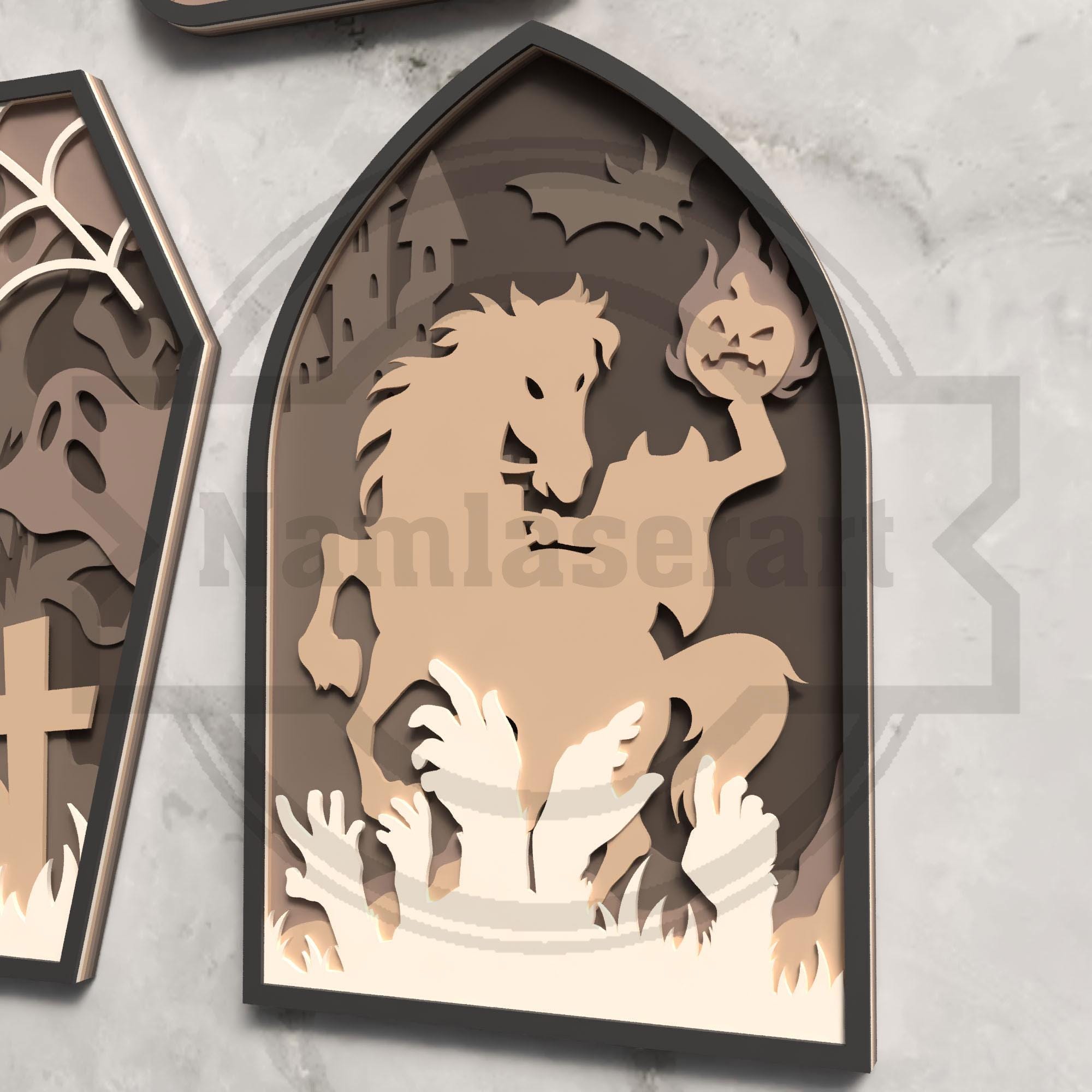 Halloween 3D Layered SVG Bundle - Haunted House, Witch, Coffin - Laser ...