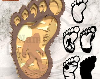 Bigfoot Footprint Sunset SVG - 5-laags Sasquatch lasergesneden bestand - digitale download