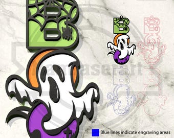 Halloween Ghost Web Boo SVG - Laser geschnittenes 2-Schicht-Schild - Digital Download