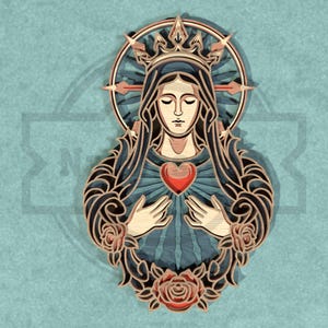 Heilig hart van Maria SVG, meerlagig katholiek lasergesneden bestand, religieuze muurkunst Maagd Maria voor Glowforge, Cricut, CNC