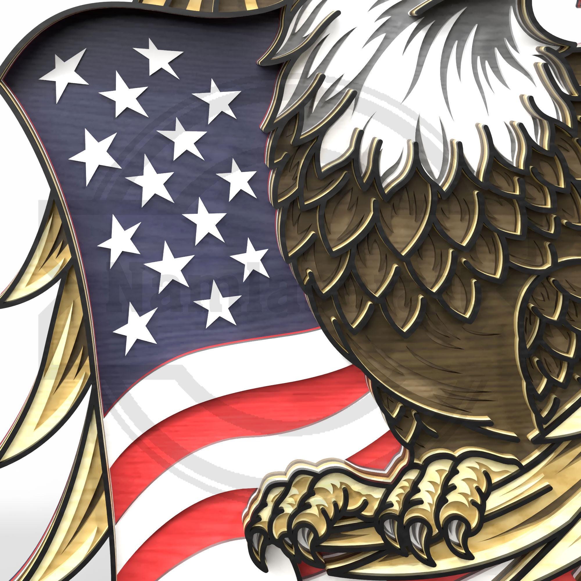 愛国的な白頭ワシのSVG - レーザーカットのアメリカ国旗、独立記念日の