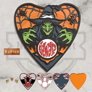 Beware Witch Halloween Heart SVG,Layered Witch Cut File, Spider Web Design,Layered Laser Cut File for Wall Decor or Gifts ,DIY Laser Cutting