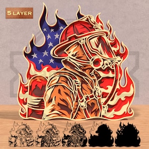Firefighter Flames & Flag 5-Layer SVG: Laser Cut File