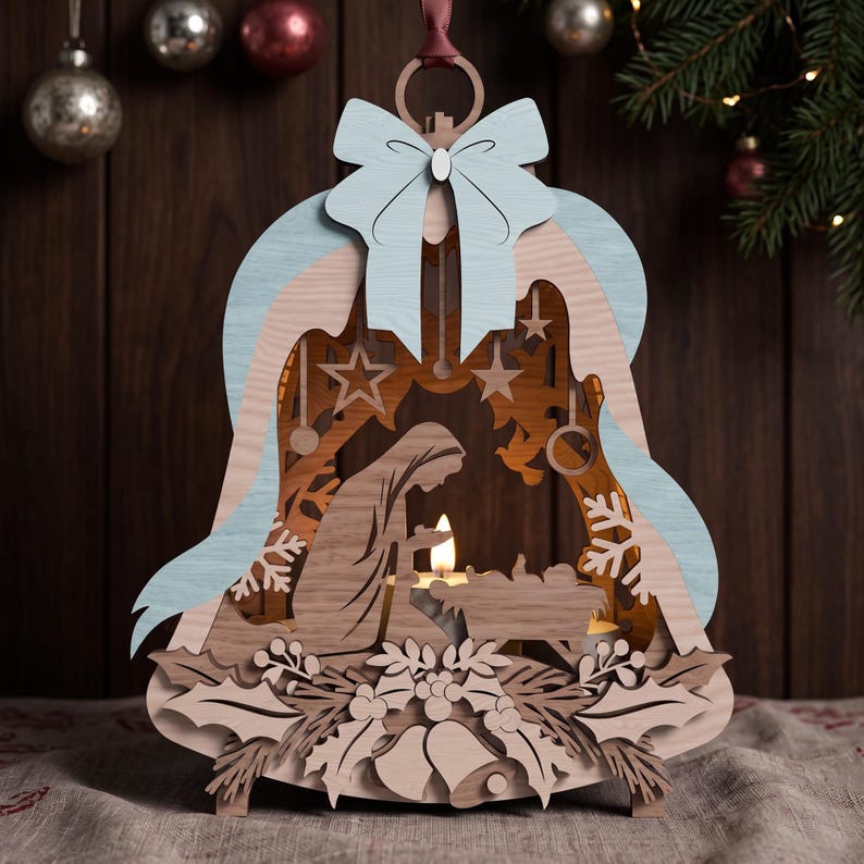 Nativity Bell Candle Holders Bundle, Laser Cut Wooden Tealight Lanterns ...