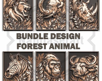 Forest Animal SVG Bundle – 6 Layered Safari Wall Art Laser Cut Files - Digital Download