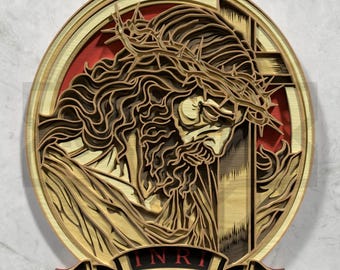 Jesus INRI Crown of Thorns Laser Cut File -  Christian Wall Decor -Digital Download