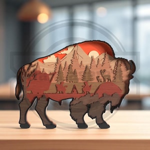 Bison Bergszene SVG: Laser geschnitten Wildtierdatei (Digitaler Download