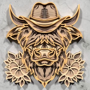 Cowboy Bison Head Laser Cut File -  Floral Western Decor SVG