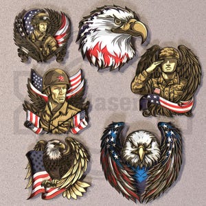 Patriotic Eagle & Soldier Laser Cut SVG Bundle, 4th of July American Flag Military Veteran Wall Art , Glowforge Files