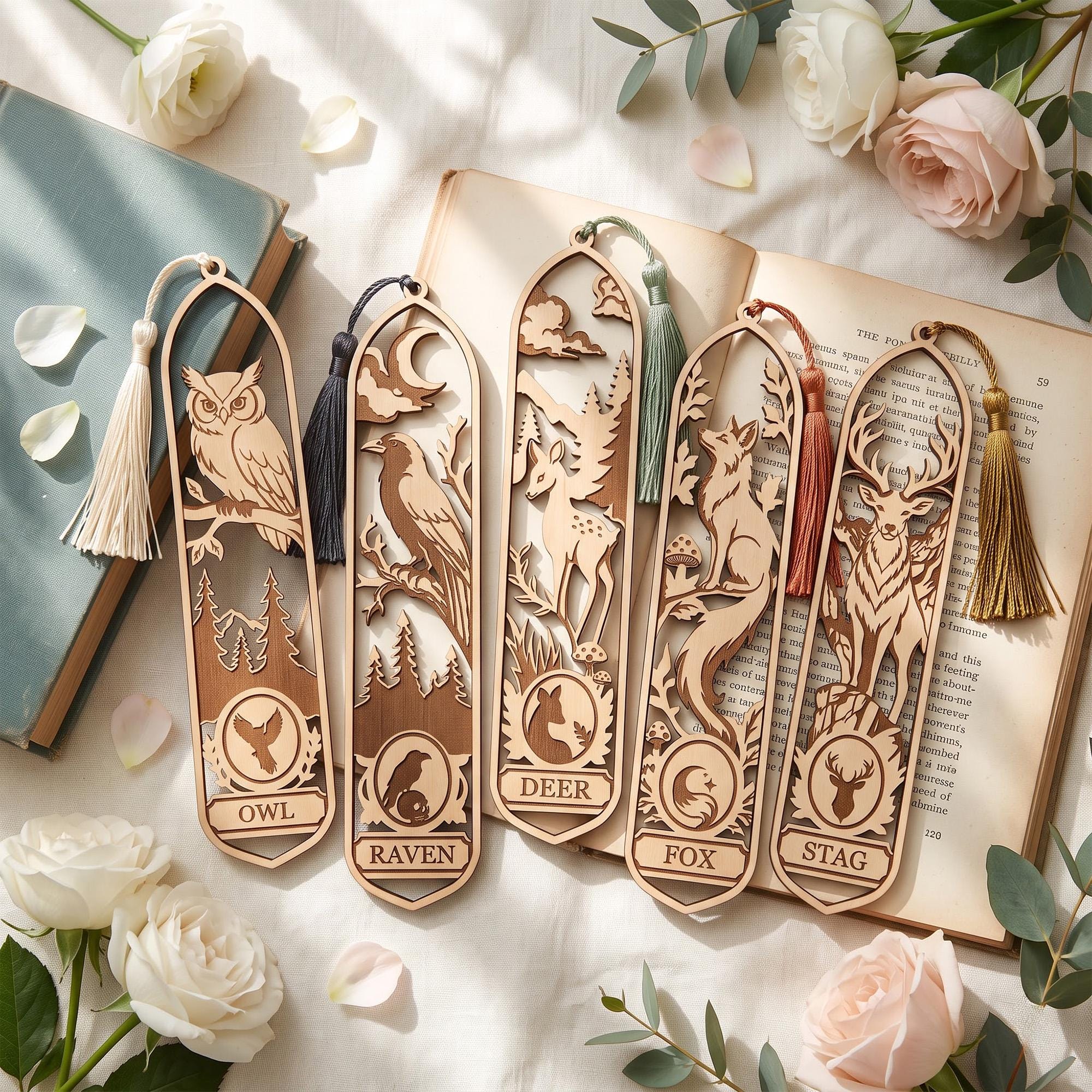 Woodland Animal Bookmark Bundle, Laser Cut Owl, Raven, Deer, Fox, Stag (Digital Download)