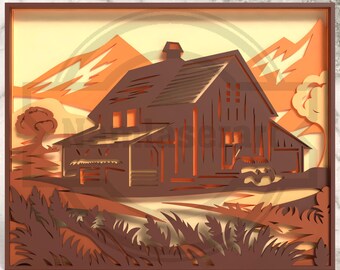 Countryside Barn Decor – 6 Layer Farmhouse SVG File – Rustic Wall Panel Art