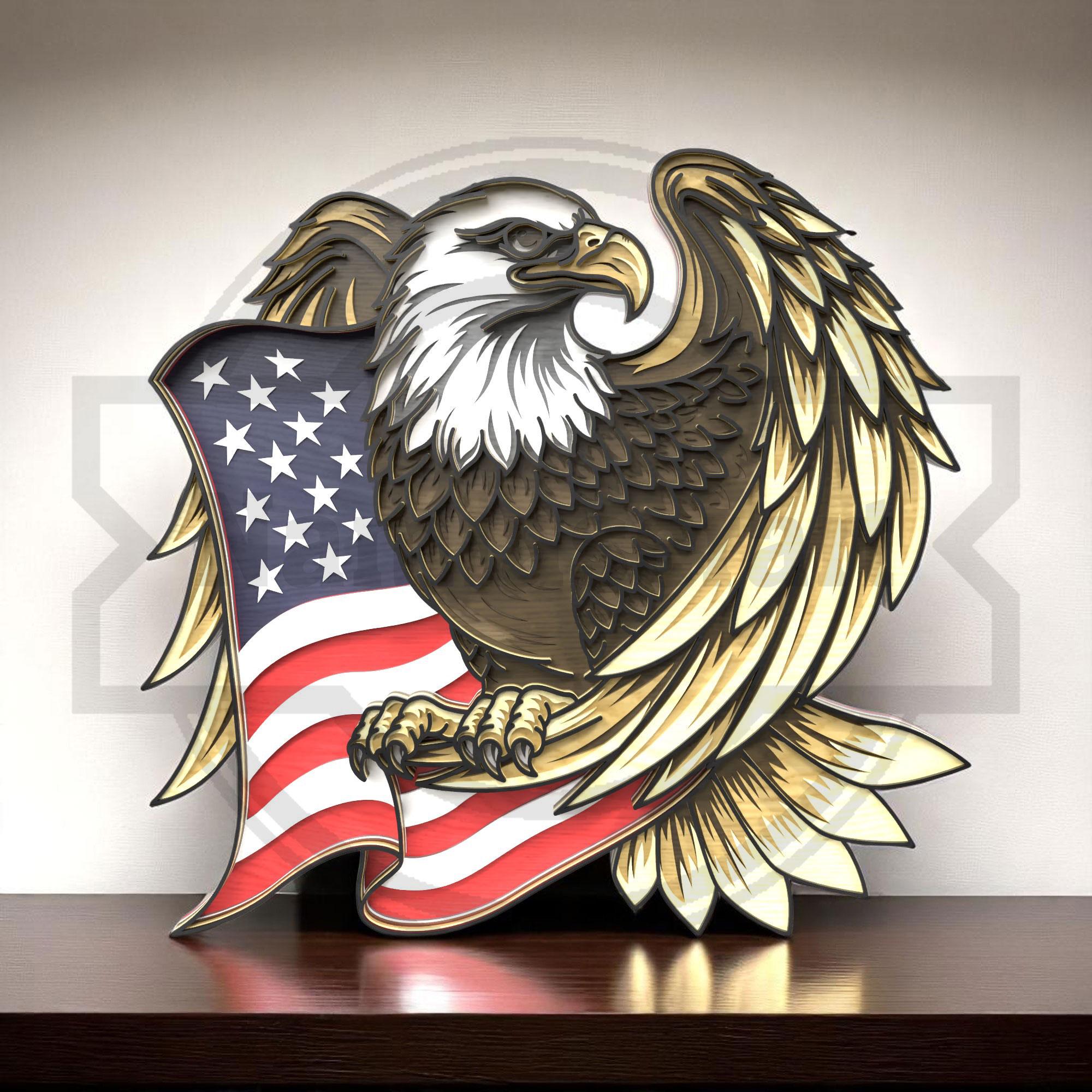 愛国的な白頭ワシのSVG - レーザーカットのアメリカ国旗、独立記念日の
