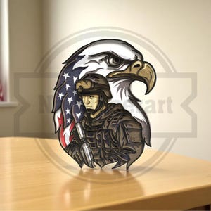 American Soldier & Eagle SVG: Patriotic Laser Cut Wall Art (Digital Download