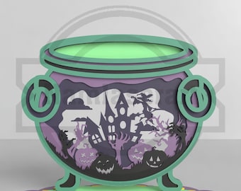 3D Witch Cauldron SVG -  Halloween Laser Cut File for Glowforge/Cricut