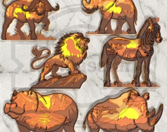 African Wildlife Bundle SVG – 6 Layered Laser Cut Safari Animal Designs - Digital Download