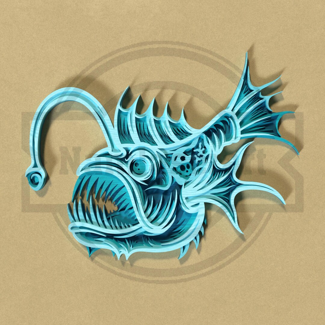 3D Angler Fish Laser Cut File - Deep Sea SVG for Glowforge/cricut ...