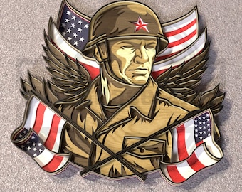 American Soldier Flag Laser Cut SVG -  Patriotic Veteran Wall Art  - Digital Download