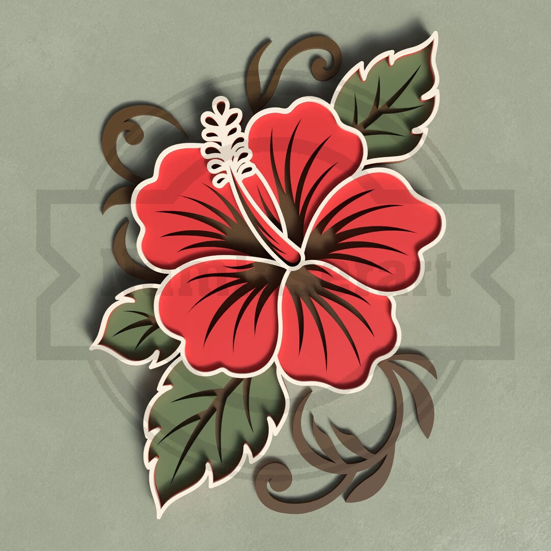 Hibiscus SVG File – Layered Tropical Flower Laser Cut Design - Digital ...