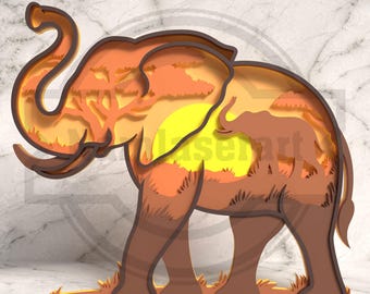 Elephant SVG – Layered African Wildlife Sunset Laser Cut Design  - Digital Download