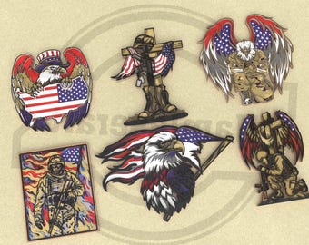 Pacchetto SVG militare USA: file patriottici tagliati al laser in 3D (download digitale)