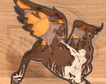 Layered Mallard Duck Hunting Scene, Laser Cut Wildlife Wall Art File, Digital Download