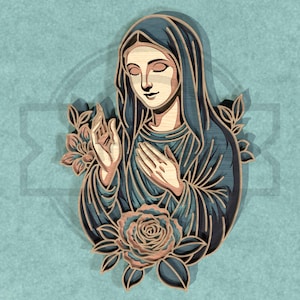 Virgin Mary Flower SVG , Blessed Mother Laser Cut Multilayer Design , Catholic Marian Wall Art for Cricut, Glowforge, CNC, Wood Décor
