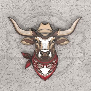 Cowboy Bull Head 3D Layered SVG , Western Cowboy Steer Skull Laser Cut File