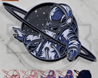 3D Astronaut & Saturn Ring Laser Cut File -  Space Wall Art  - SVG, DXF, PDF