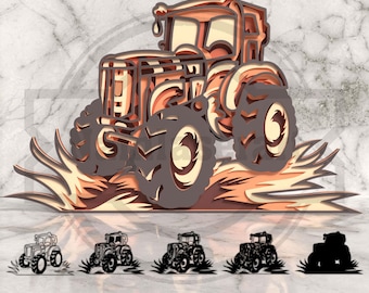 Farm Tractor SVG – Layered Laser Cut Design for Rustic Wall Art – DXF PDF Ai