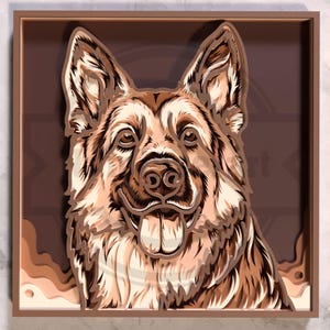 Berger allemand SVG - fichier 3D découpé au laser pour chien en couches - téléchargement numérique