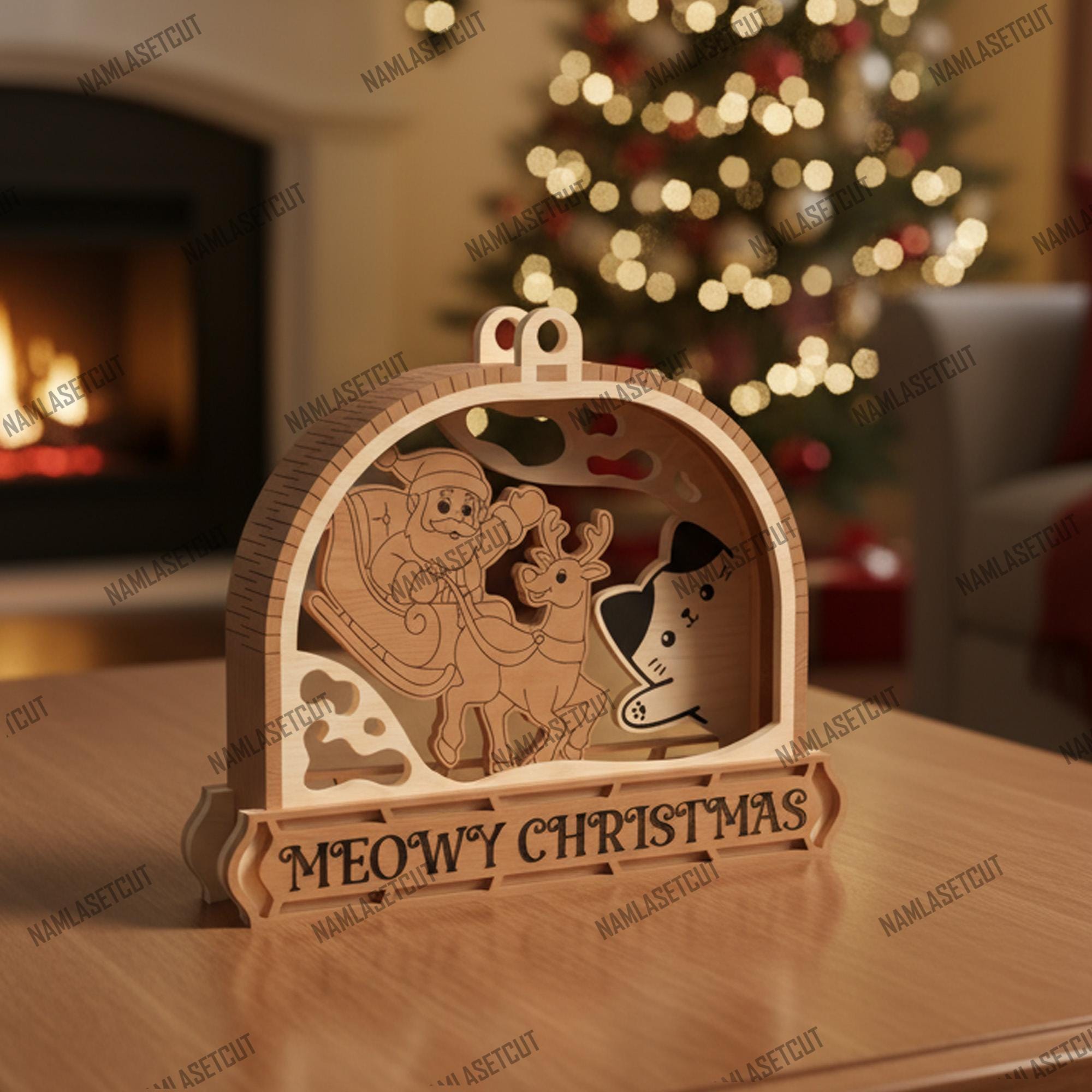 Meowy Christmas Cat Ornament SVG Bundle - 3D Layered Laser Cut Decor ...