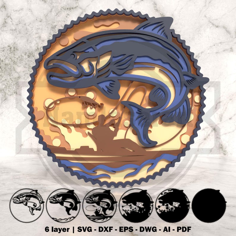 Jumping Fish Wall Art – 6 Layer Laser Cut File – Fishing Lodge SVG DXF ...