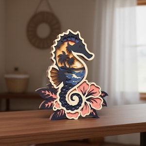 Seahorse Layered SVG, Tropical Seahorse Laser Cut File, Ocean Sunset Multilayer SVG (Digital Download)