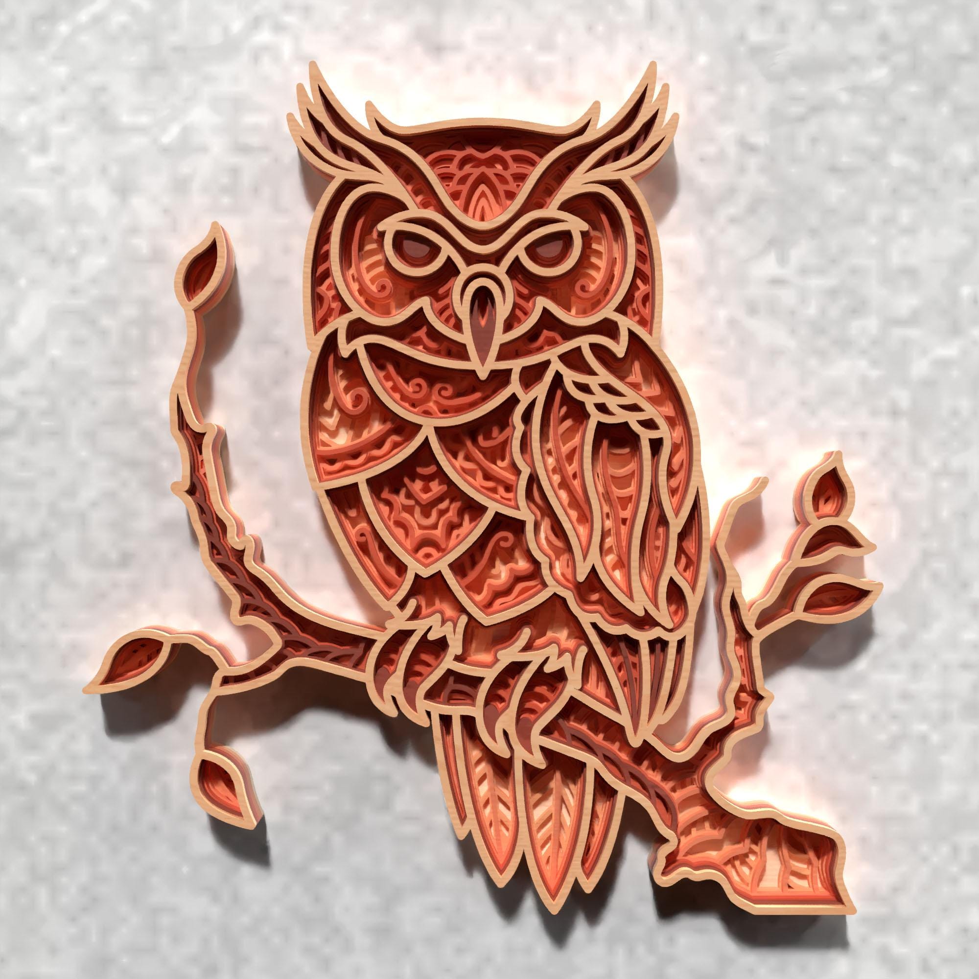 3D Layered Owl Mandala SVG -  Laser Cut Woodland Art  - Digital Download