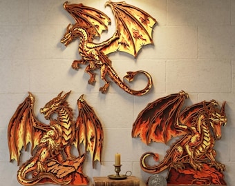 Layered Dragon Wall Art SVG Bundle, Fantasy Laser Cut Wood Decor (Digital Download)