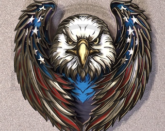 Patriotic Eagle SVG: American Flag Laser Cut File for CNC & Glowforge