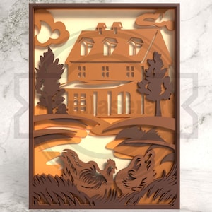 Farmhouse Chicken Scene – Layered Laser Cut SVG DXF PDF – Rustic Cabin Art - Digital Download