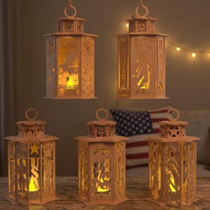 Patriotic USA Lantern SVG Bundle, Laser Cut America Decor (Digital Download)