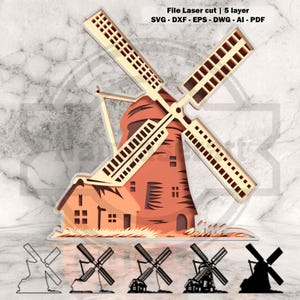 Muurkunst boerderij windmolen – 5 lagen lasergesneden ontwerp voor CNC en Glowforge – SVG-bestand