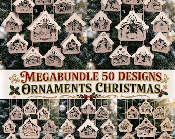 50 Christmas House Ornaments, Layered Laser Cut Nativity, Santa, Snowman Designs (Digital Download)
