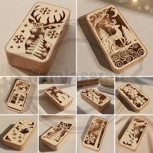 Christmas Gift Box SVG Bundle, 3D Laser Cut Reindeer, Snowman (Digital Download)