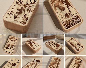 Christmas Gift Box SVG Bundle, 3D Laser Cut Reindeer, Snowman (Digital Download)